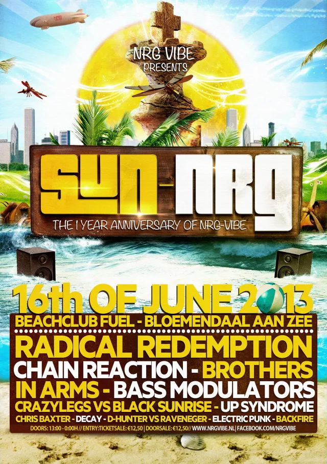 Poster: Sun-NRG The 1 year anniversary of NRG VIBE,Fuel Bloemendaal aan zee)