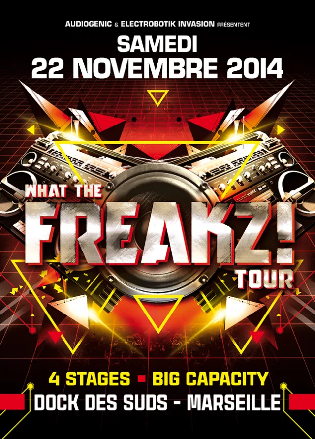 Poster: FREAKZ-4 STAGES/TECHNO>DUBSTEP>TRANCE>HARDCORE