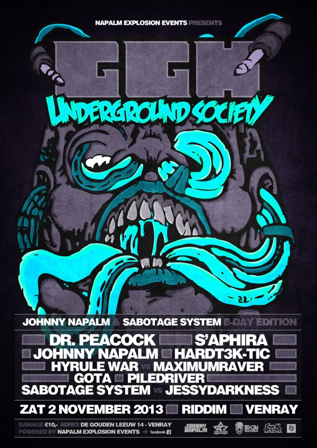 Poster: GGH(Gewoon Genadeloos Hard) - Underground Society(Johnny Napalm & Sabotage System's B-day Edition)