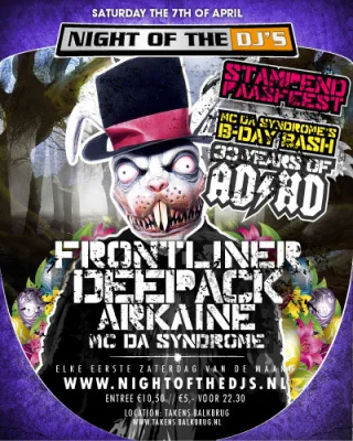 Poster: Night Of The DJ's: Stampend Paasfeest - 33 years of ADHD