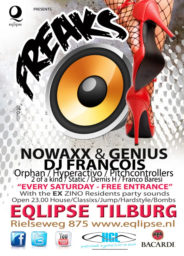 Poster: Club eQlipse Tilburg Presents: Freaks | Elke zaterdag vanaf