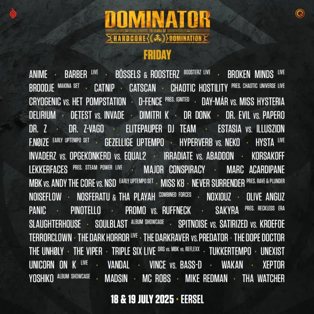 Poster: Dominator 2025 - 20 Years of Hardcore Domination