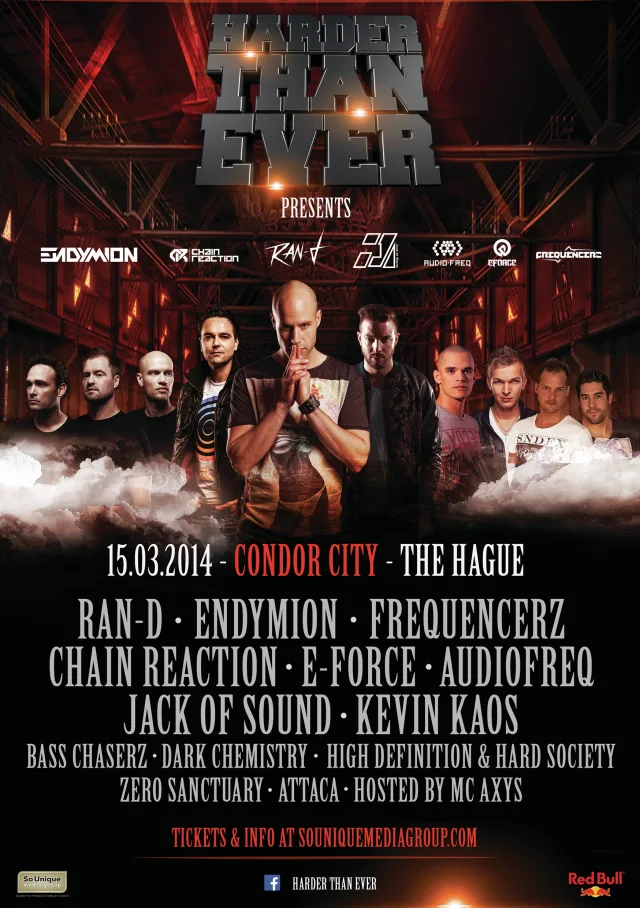 Poster: GUNZ FOR HIRE, ENDYMION & CHAIN REACTION @ Harder Than Ever in Den Haag